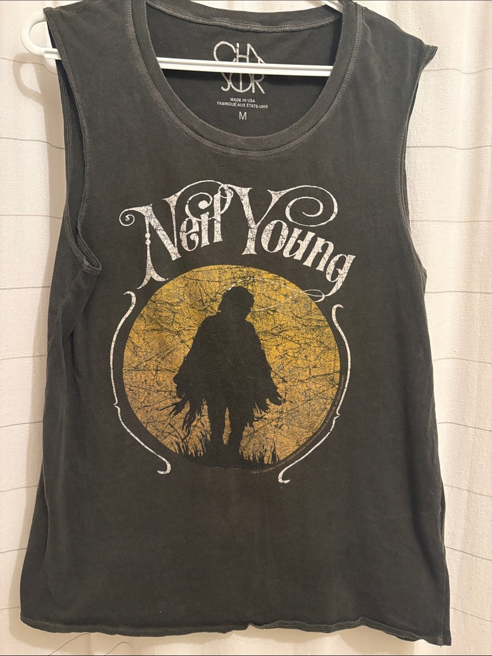 Neil Young Graphic Muscle Tee - Black with Yellow Print